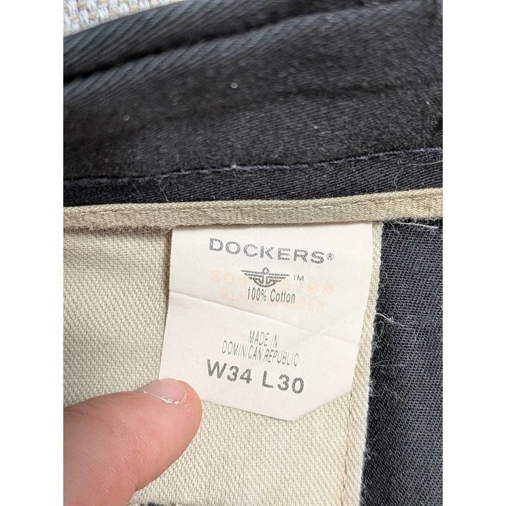 VTG Dockers Men's Black 34X30 Pleated Cotton Chino Dress Pants